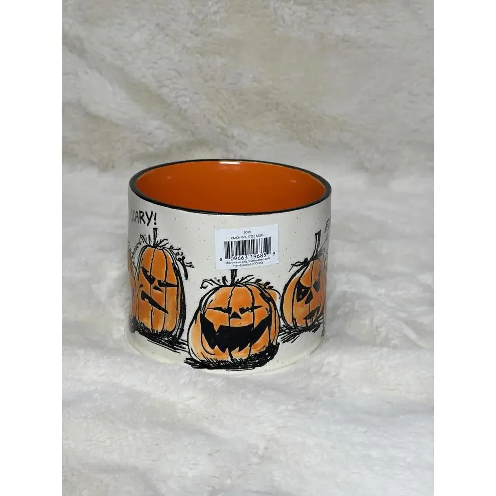 Eli & Anna Halloween Pumpkin Mug – 17oz “Eek! Scary!” Jack-O’-Lantern Coffee Cup